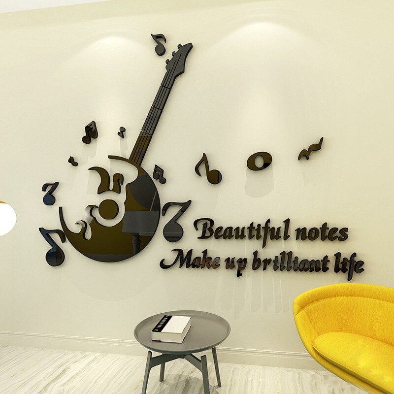 Musik akryl dekorative vægklistermærker guitar musiknoter musik klasseværelse klistermærker stue soveværelse baggrund wallsticker
