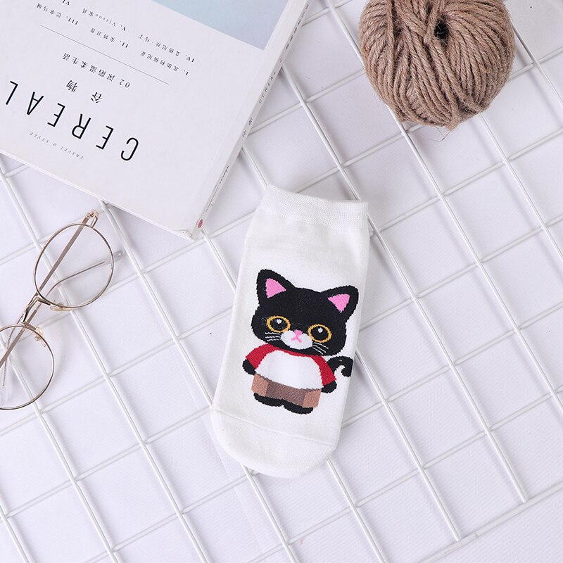 1 Pair / 5 Pairs Ladies Socks Kawaii Kitten Pattern Socks Personality Fun Pattern Socks Cute Animal Series Girl Socks: White