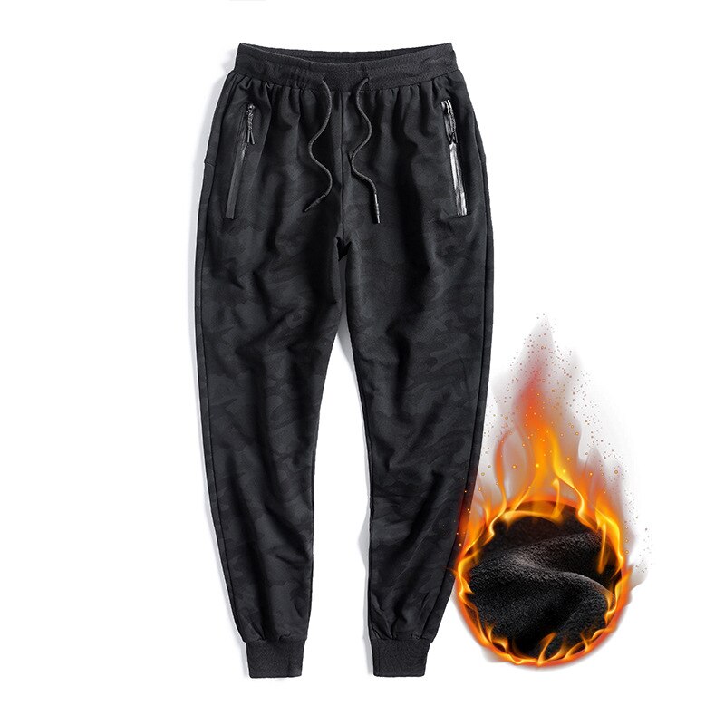 Camouflage Casual Plus Size 8XL 9XL Trousers Mens Winter Warm Drawstring Harem Pants Camo Jogger Pants Fleece Sweatpants: 5XL / black