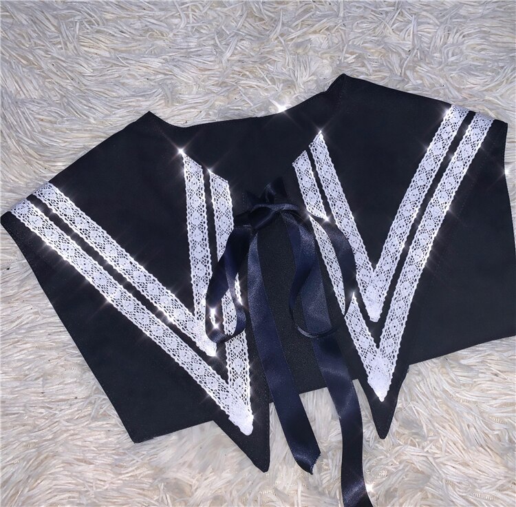 Japanese Cute Stripes Navy Collar Lace Up Girl Tie: Default Title