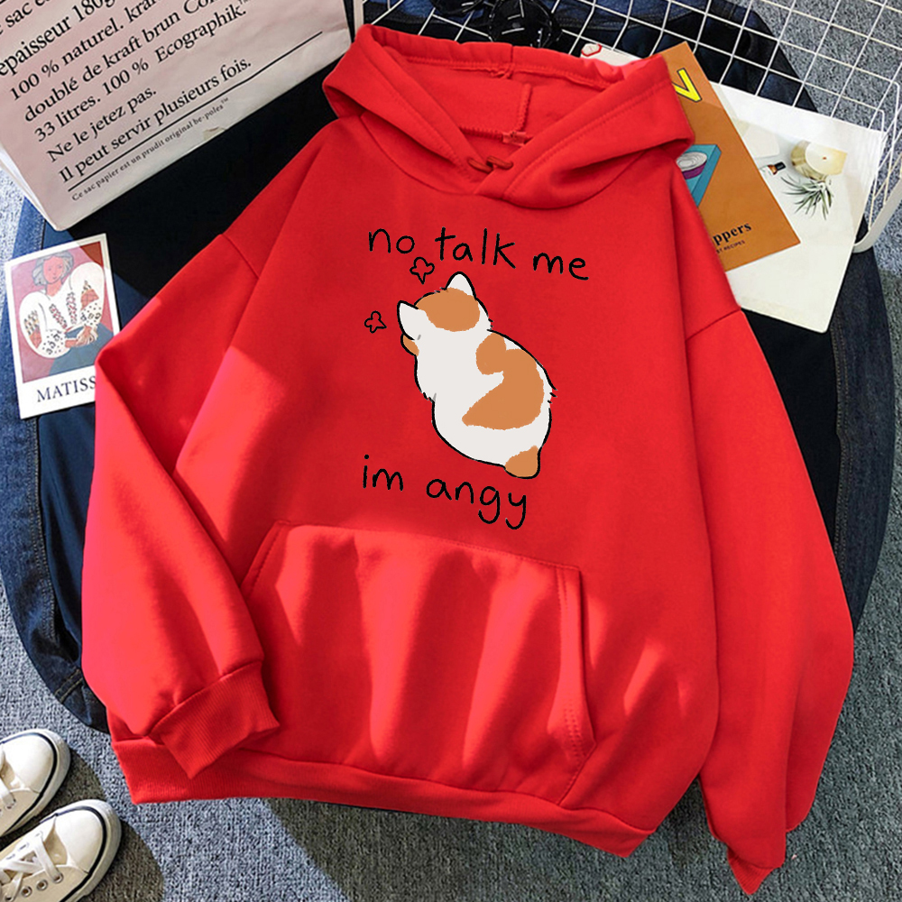 No Talk Me-Sudadera con capucha con estampado de gato enojado para mujer, sudaderas suaves de Hip Hop, jerséis de lana informales, ropa de calle de lana de gran tamaño para mujer