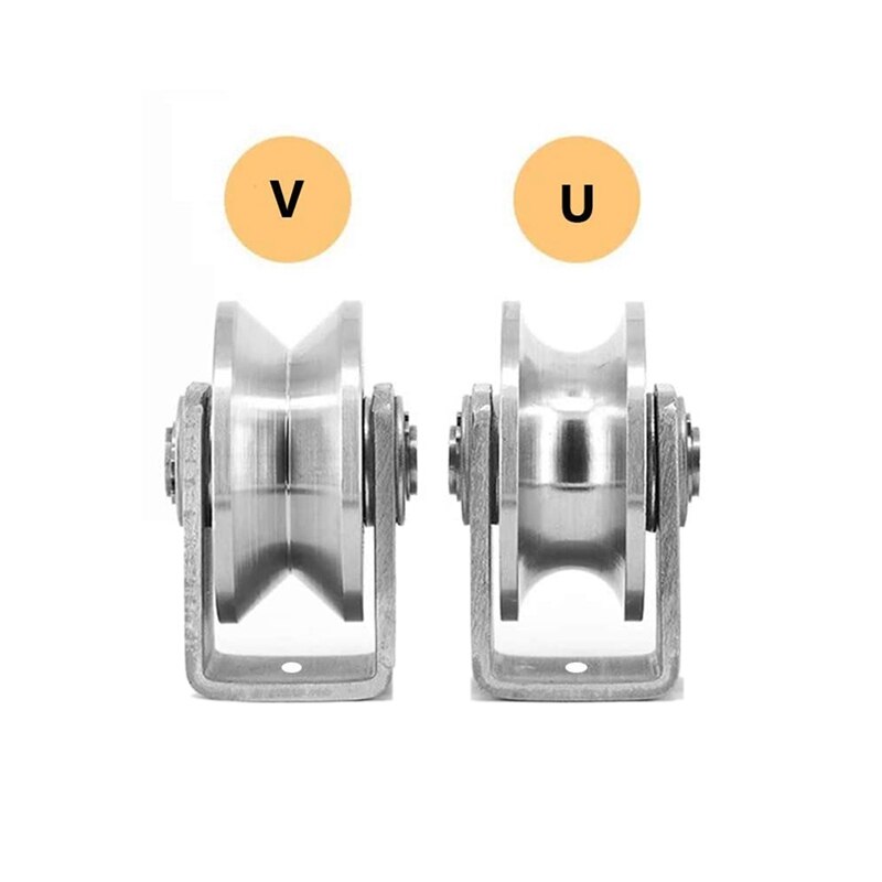 2Pcs 2 Inch Roller Wheel Bearings V /U Groove Pulley Wheels Detachable Heavy Duty Grooved Wheel for Material Handling