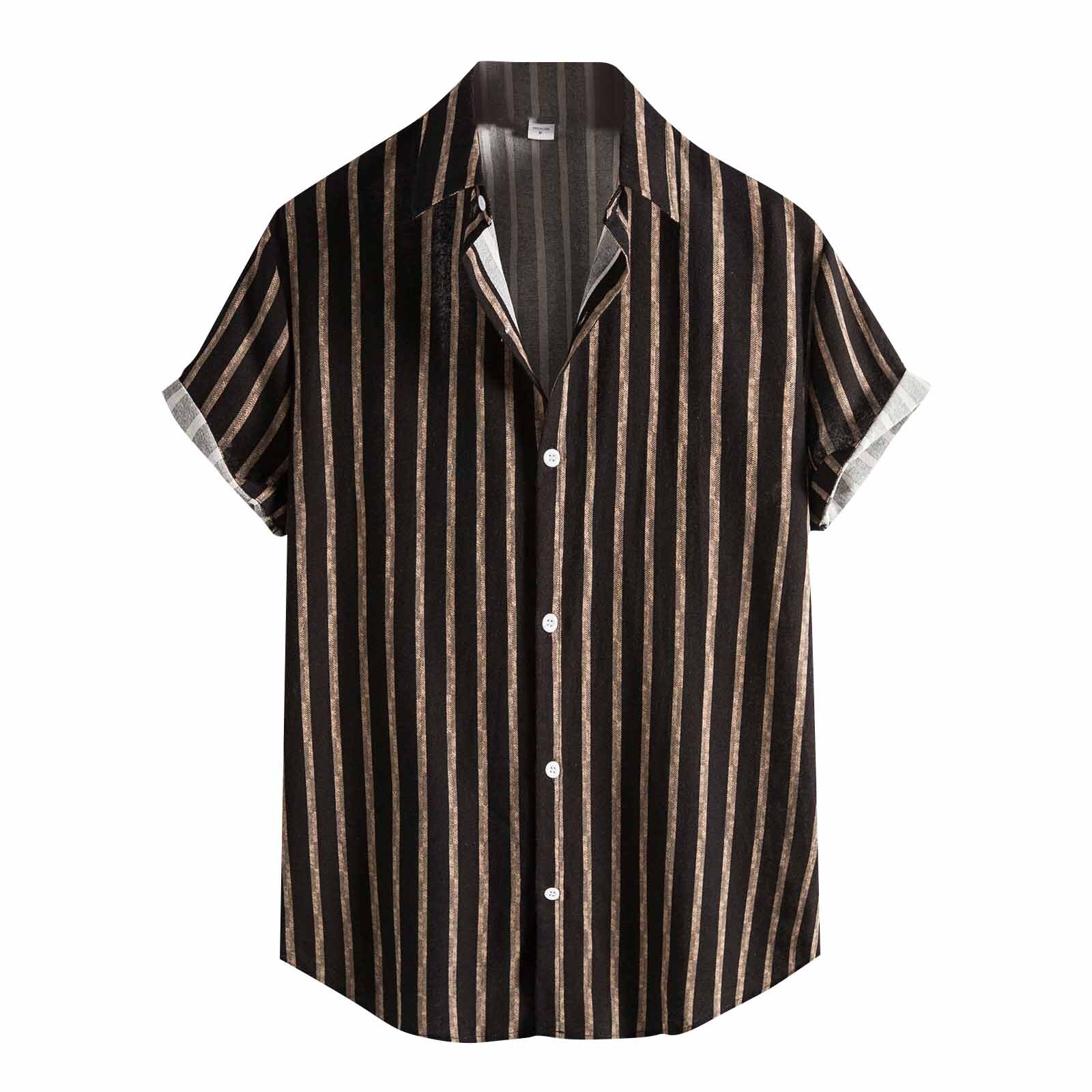 Hawaiian Shirt Summer men short sleeve shirts casual Short Sleeve stripe Blouse: L