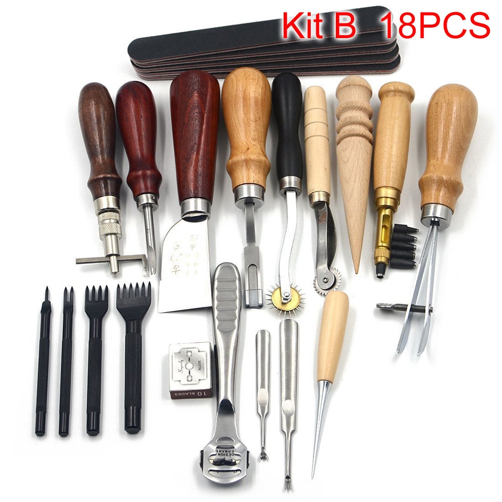 Sanbest Professionele Leer Hobbygereedschappen Kit Hand Naaien Stiksels Punch Carving Werk Gat Zadel Groover Set Accessoires Diy