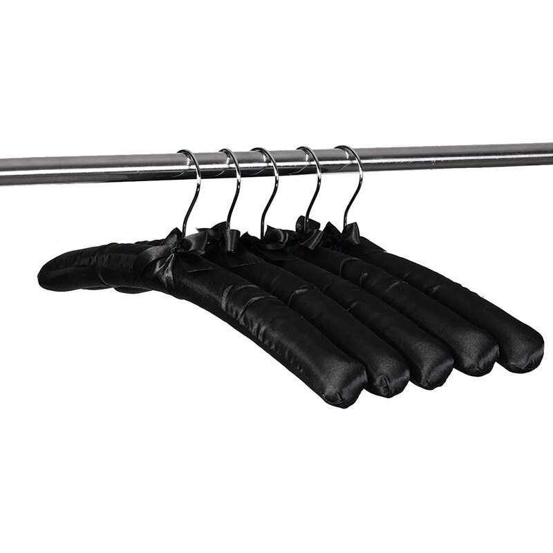 Perchas acolchadas de satén grandes de 15 pulgadas, perchas de seda para ropa de boda, abrigos, trajes, blusa (negro, paquete de 5)