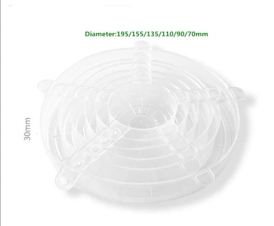 6 stuks/partij universele siliconen zuigdeksel-kom pan kookpot deksel-siliconen stretch deksels siliconen deksel pan morsdeksel stop deksel