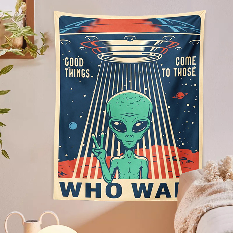 Alien Tapestry Outer space Wall Hanging hippie Art Wall Hanging Tapestries poster for Living Room Home Dorm Decor print cloth