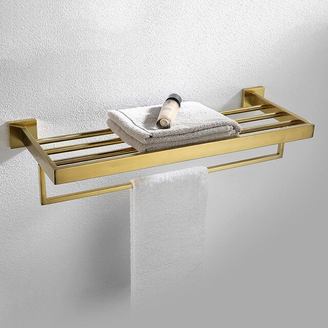 Brushed Gold Bathroom Hardware Set Towel Rack Toilet Paper Holder Towel Bar Rail Hook Soap Dish Toilet Brush Bath Accessories
