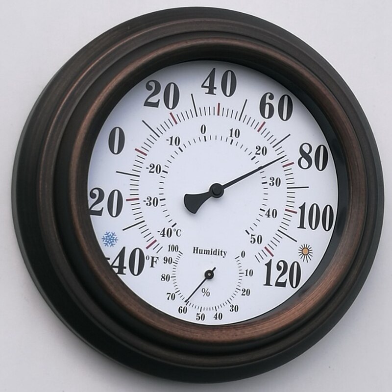 20CM Retro Thermometer Hygrometer Antique Painted Iron Shell Temperature and Humidity Measuring Instrument for Indoor Outdoor