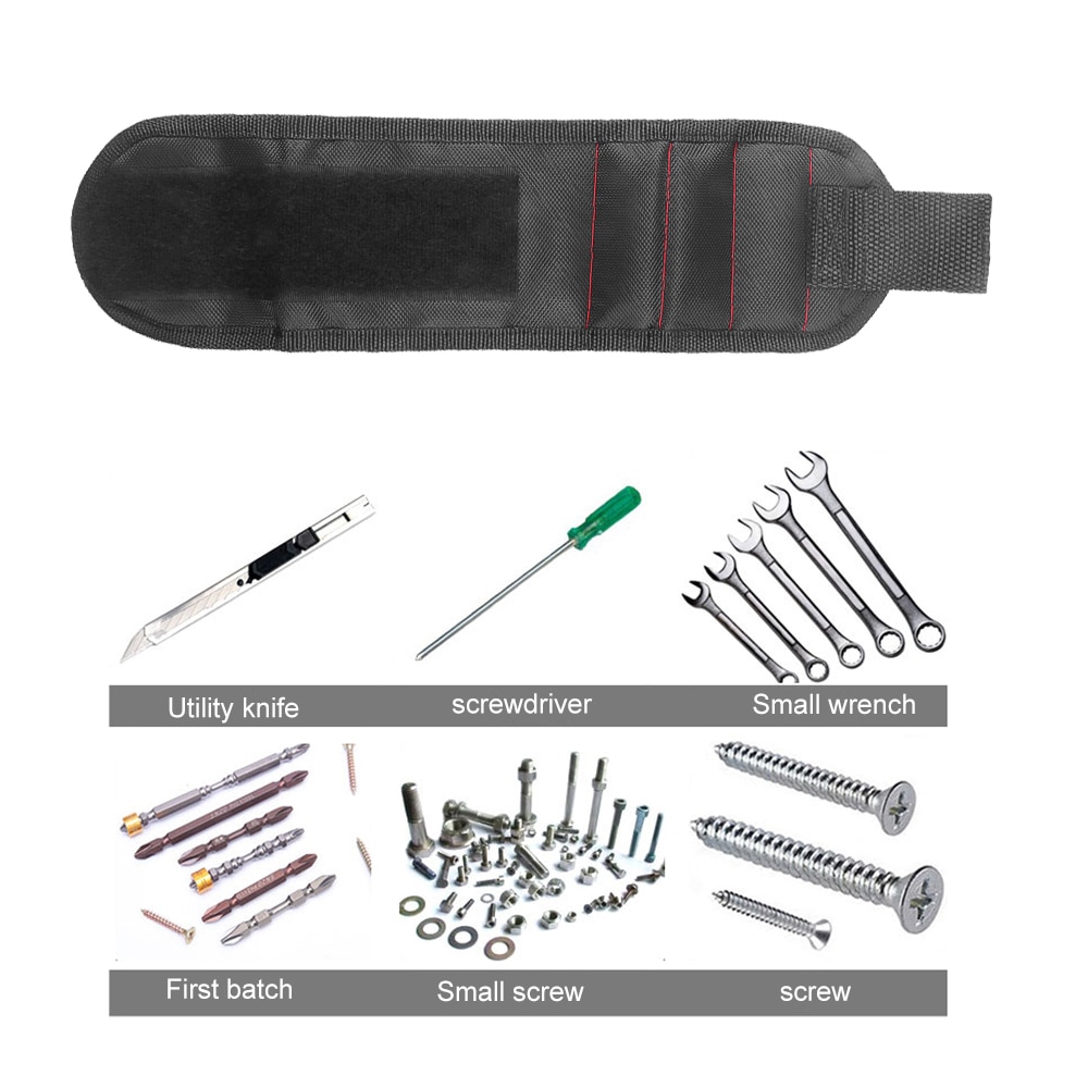 Bracelet magnétique Portable avec 6 pièces aimant électricien poignet vis clous support de perceuse pour outil de réparation