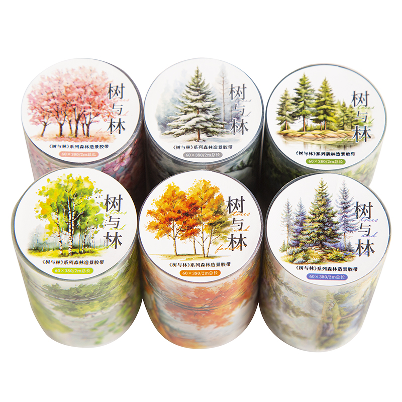 Cinta de árbol de bosque PET de 60mm x 2m, decoración para álbum de recortes, álbum de fotos, Collage, diario basura, materiales, planificador, cintas estéticas