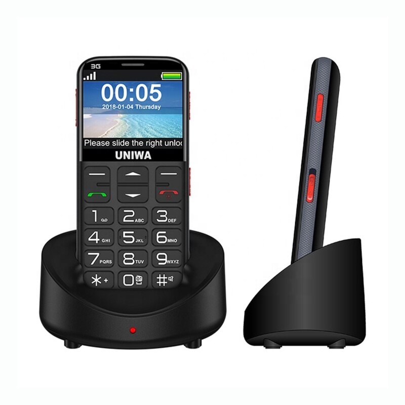 Uniwa V808G Mobiele Telefoon Russische Toetsenbord 3G Wcdma Sterke Torch Senior Mobiel Ouderen Oude Man Grote Sos Push-knop Telefoon