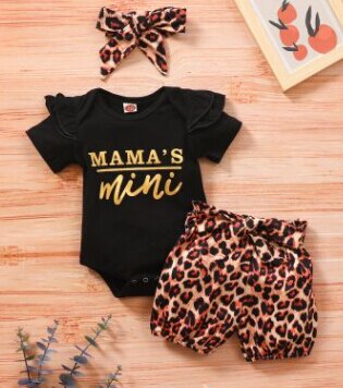 Baby Mädchen Vier-stück Kleidung Set, Kurzarm Romper + Shorts + Kopfschmuck + Bund, schwarz/Rosa: 2 / 6m