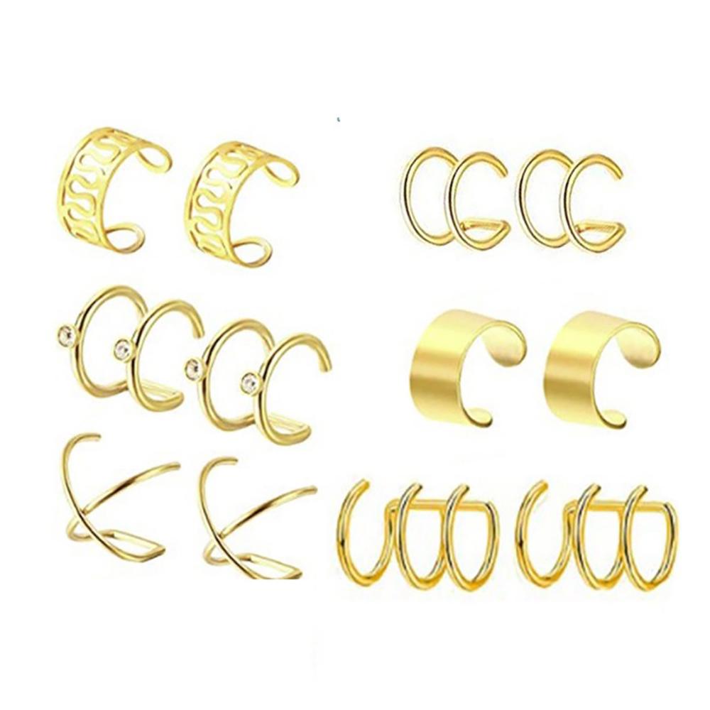 6 Pairs Punk Rock Ear Clip Manchet Wrap Oorbellen Geen Piercing-Clip Op Kraakbeen Wrap Earring: Goud-kleur