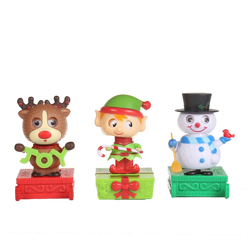 1Pcs Christmas Theme Style Snowman Elk Shaking Head Doll Solar Toys Cartoon Swing Car Decoration Toy