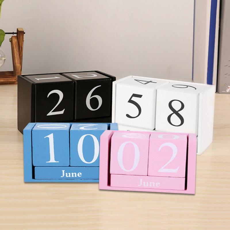 Hand-painting Wood Table Calendar DIY Wood Block Art Crafts Perpetual Desk Month Date Calendar Home Bedroom Office Decor
