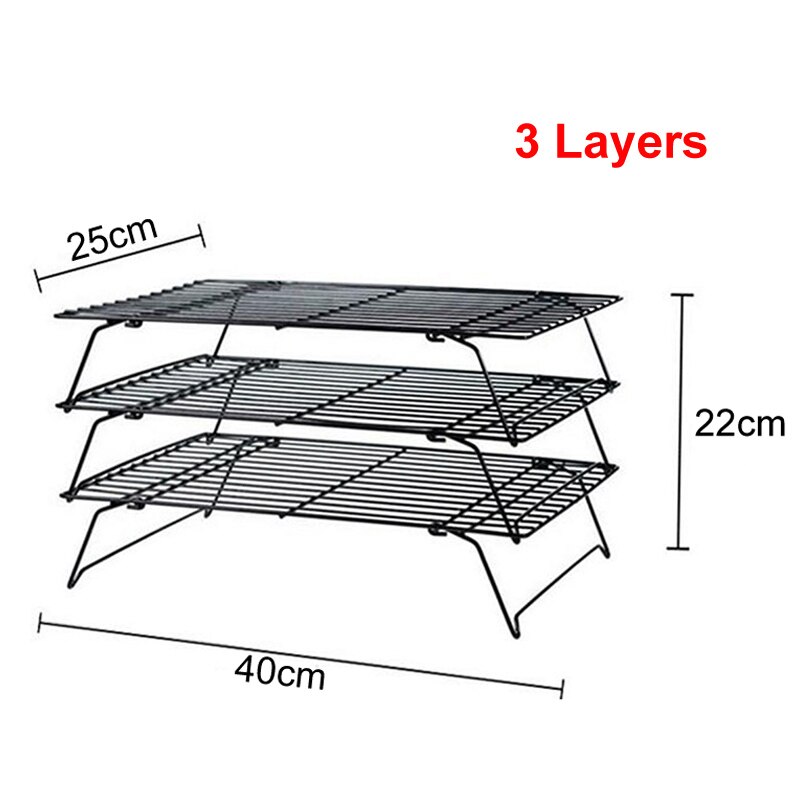 Grille métallique en acier inoxydable, plateau de refroidissement, support pour gâteaux, four, cuisine, cuisson de Pizza, pain, Barbecue, biscuits, étagère: 3 layers