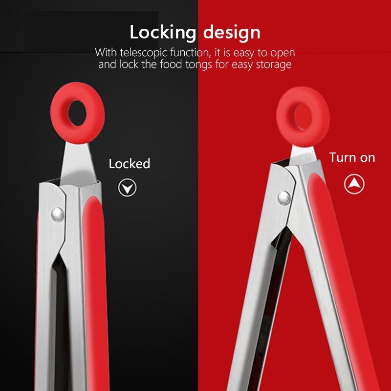 Stainless steel Silicone Kitchen Tongs BBQ Clip Salad Bread Cooking Food Serving Tongs Restaurant Food Folder Kitchen Tools