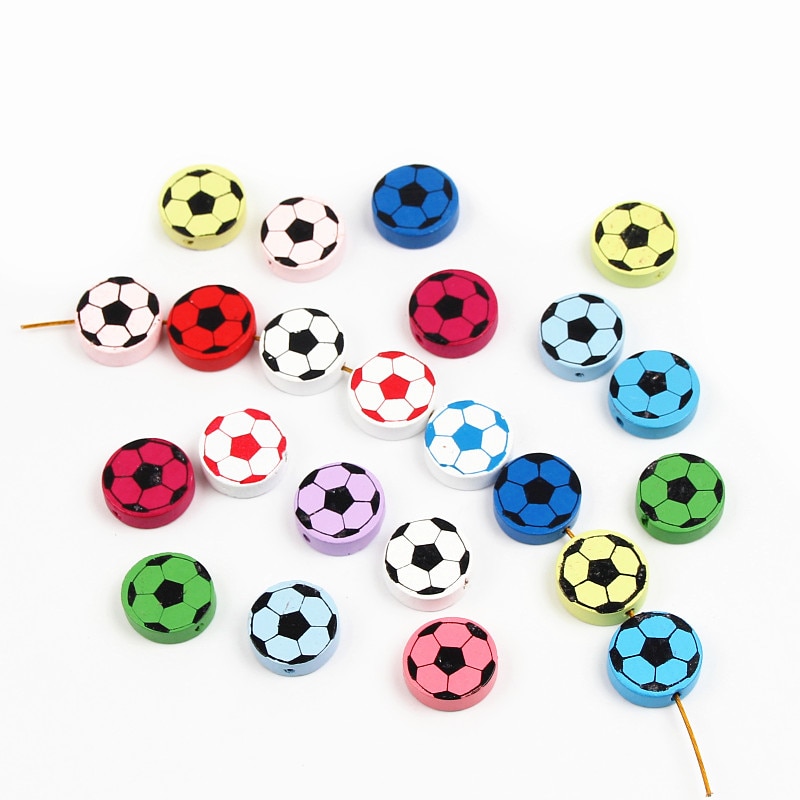 Cute Football Pattern 20Pcs Lead-Free Wood Beads For Jewelry Making Accessories Bracelets DIY Craft For Child 20mm