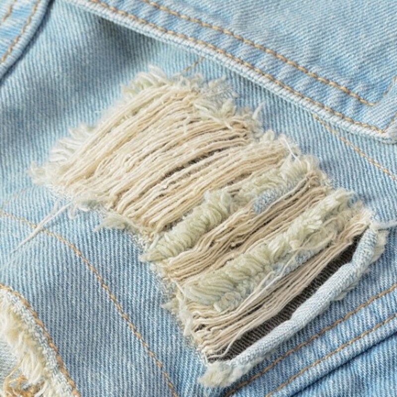 Koreanische Dünne Plus Größe 4XL 5XL Männer Denim Westen Ärmel Ausgefranste Patchwork Loch Jean Jacken Weste Streetwear