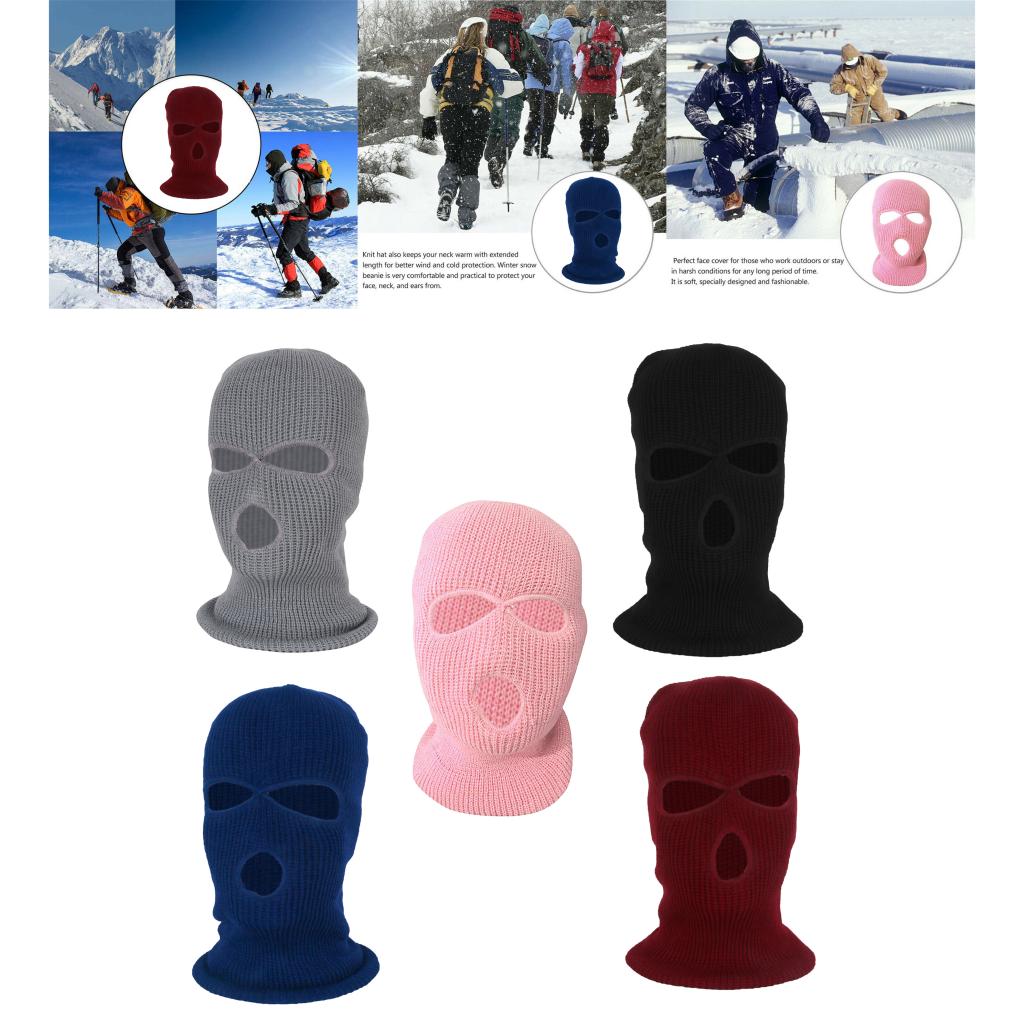 Unisex 3- hul balaclava varm strik strikket fuld ansigt skimaske beanie hat vintermaske ansigtsdæksel beanie til kvinder mænd