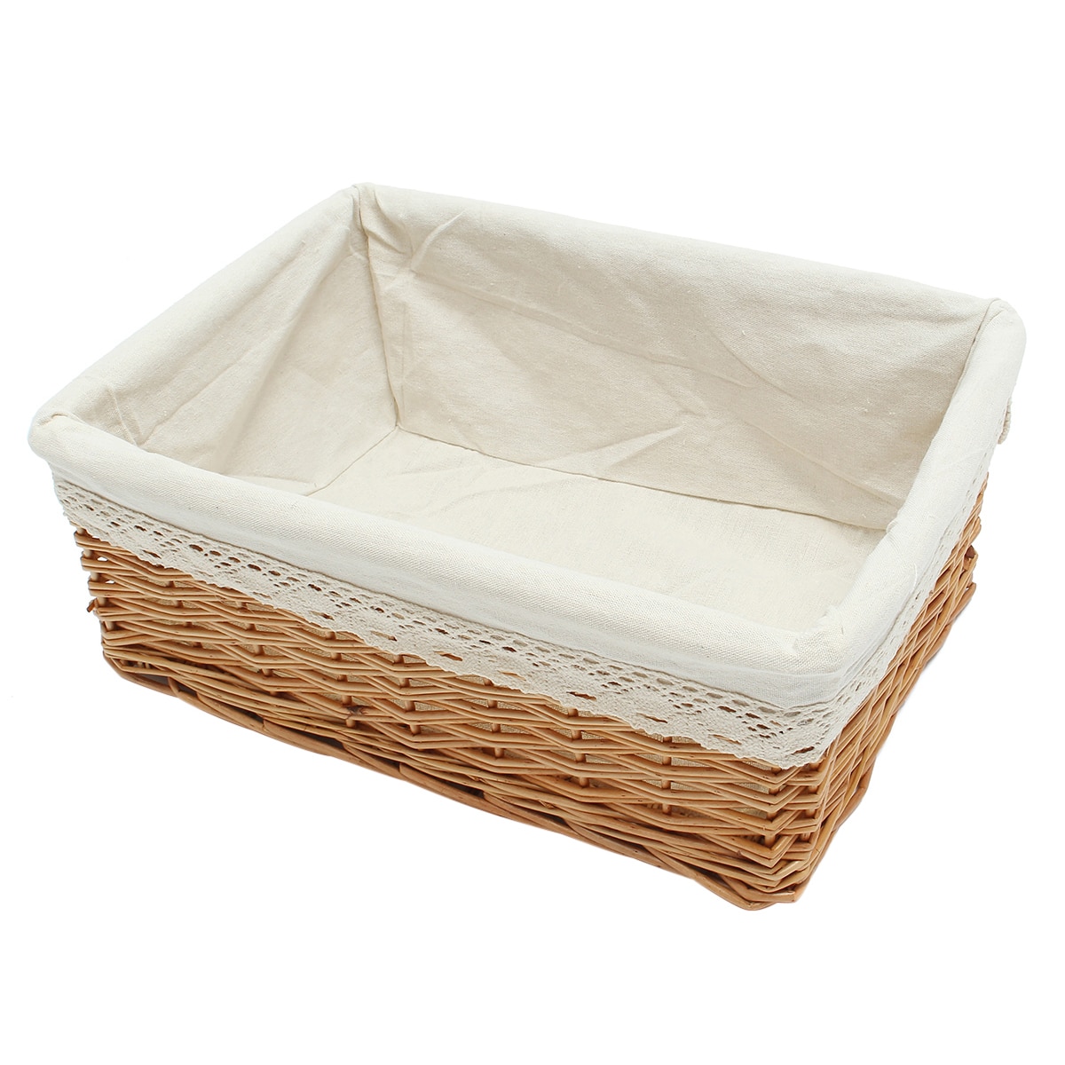 Multipurpose Rectangular Wicker Storage Basket with Removable Washable Liner Willow Woven Containers: Size S