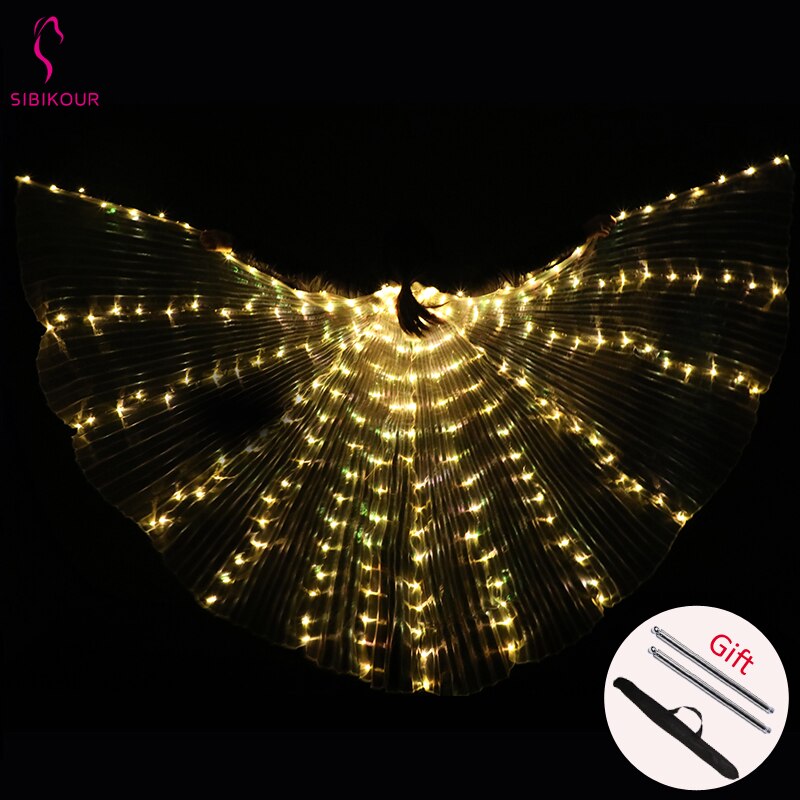 Vrouwen buikdans isis vleugels led isis vleugels buikdans accessoire vleugels kostuum vlindervleugels volwassene met stokken tas: Geel