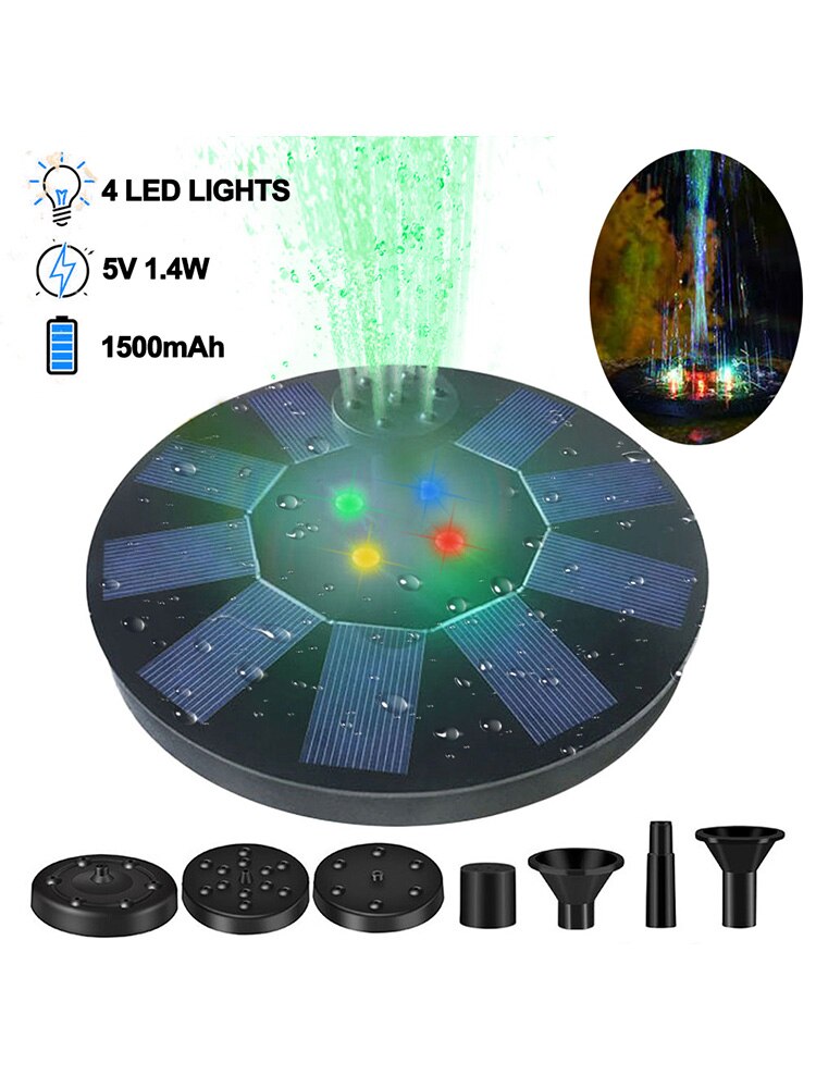 Solar Pomp Fontein 5V/1.4W Vogelbad Drijvende Water Zonne-energie Met 4 Nozzles Voor Vogel Bad Tuin vijver Zwembad Outdoor