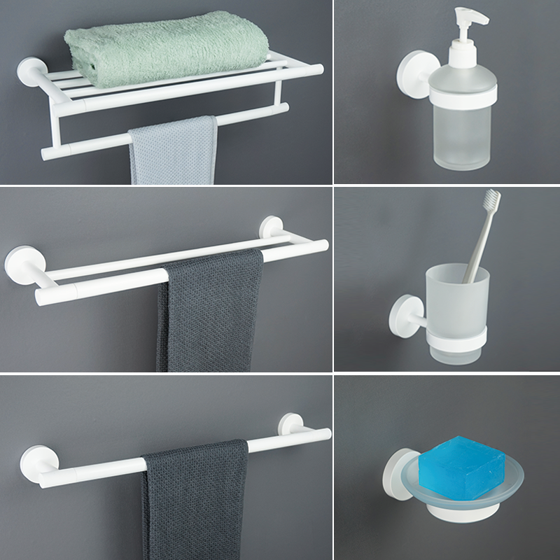 Juego de accesorios de baño blanco mate, soporte de toalla de baño, soporte de papel, gancho para bata, cepillo de inodoro, jabonera, estante de toalla