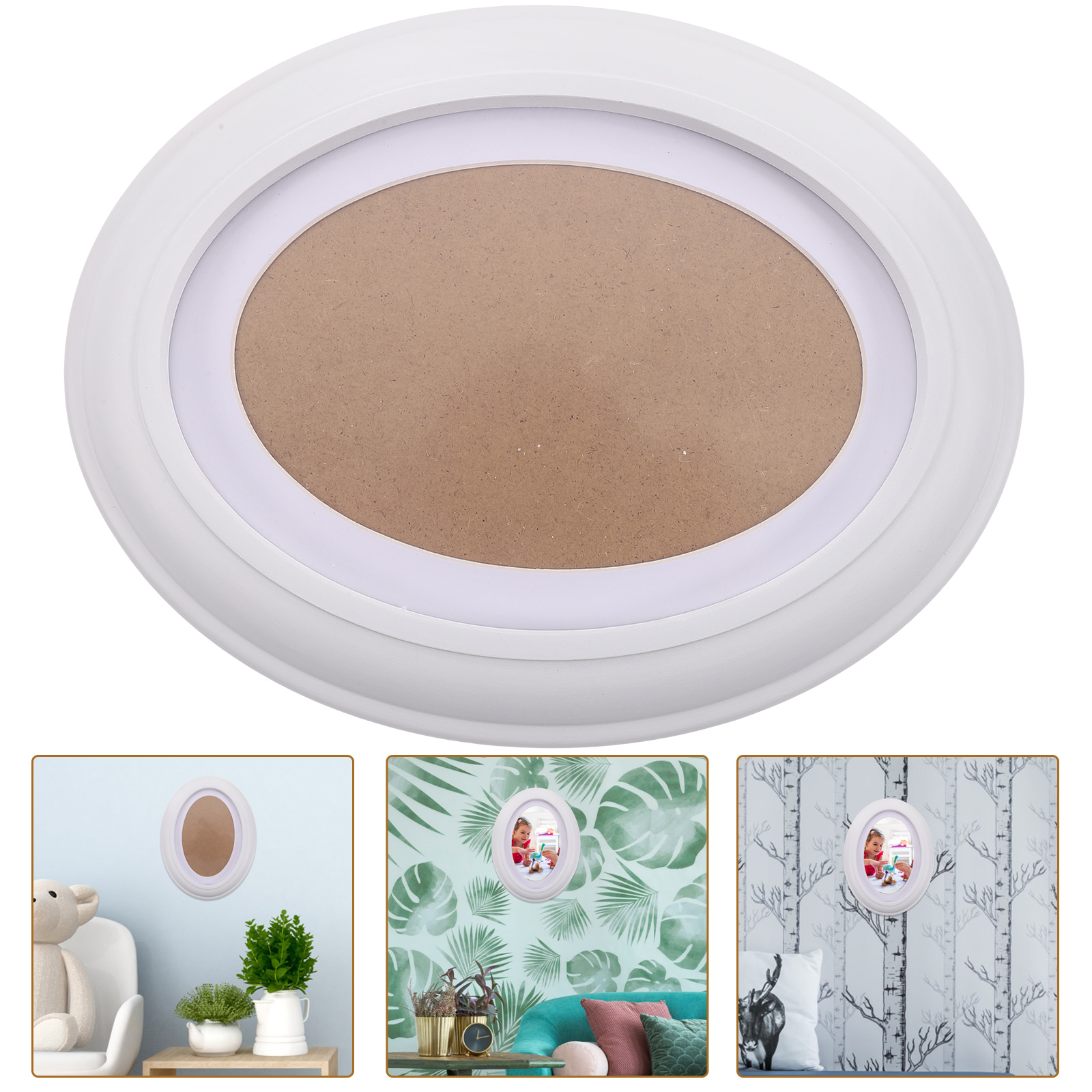 7 oval wooden picture frame Inch Oval Wooden Photo Frame White Wall Hanging Picture Frame for Living Room Bed Room- Send