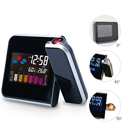 Digitale wekker met projector, kleurenscherm, projectie, bureauklok, multifunctioneel weer, kalender, tijdhorloge