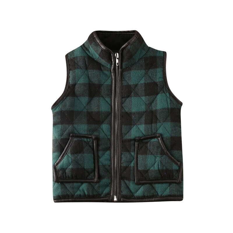 Kids Baby Meisjes Herfst Winter Vest Vest Jasje Gilet Uitloper Plaid Rits Mouwloze Mode Jas