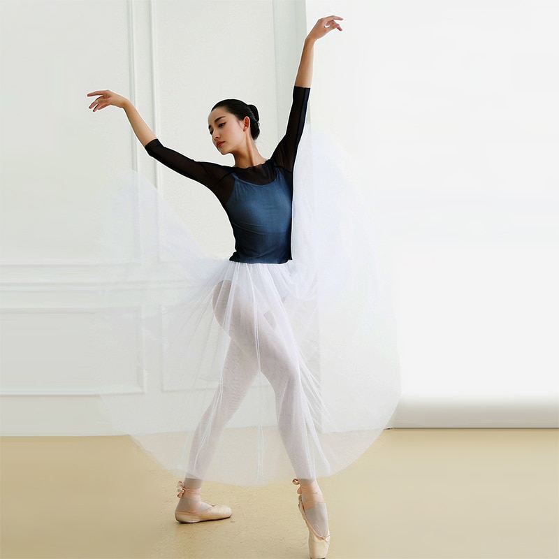 78cm Long Ballet Skirt Pink Red White Black Adult Ballerina Swan Lake Dance Elastic Waist Single Layer See Through Tulle Skirts