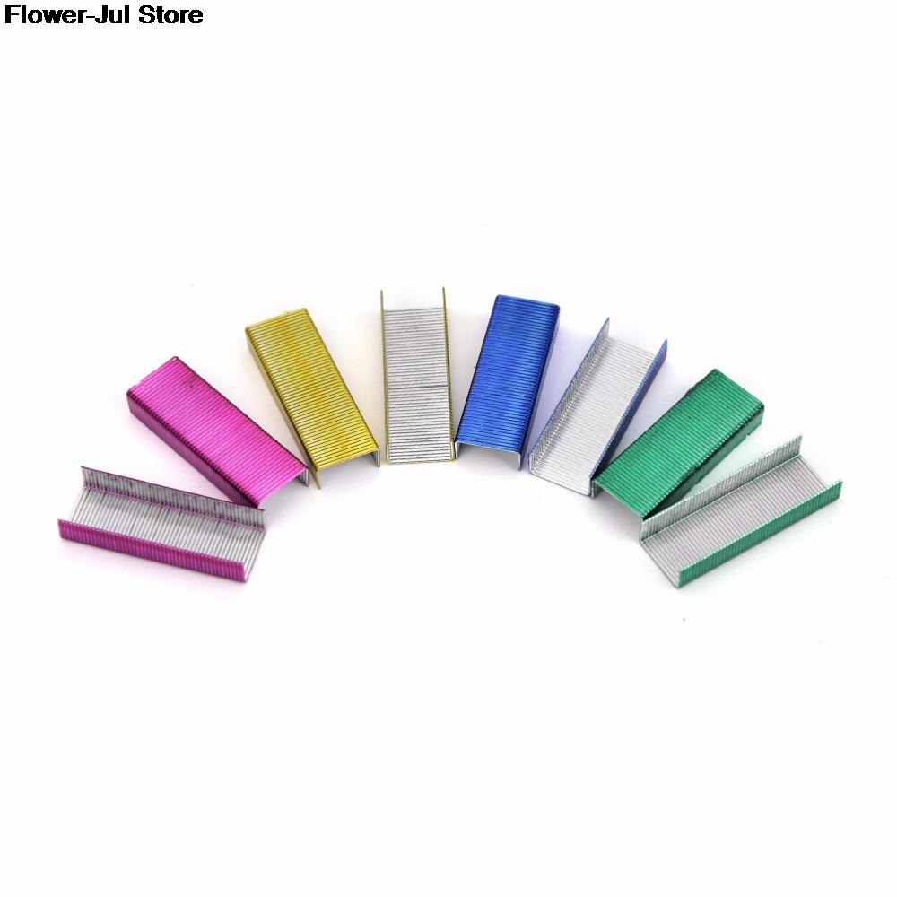 1Pack 10mm Colorful Stainless Steel Staples Office Binding Supplies( Pack of 800 )