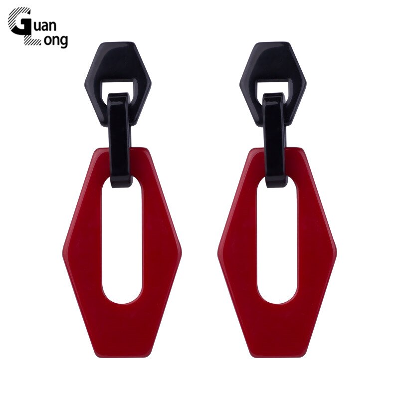 Guanlong Vintage Resin Earrings for Women Big Long Geometric Red Acrylic Earring for Girls Wedding Jewelry
