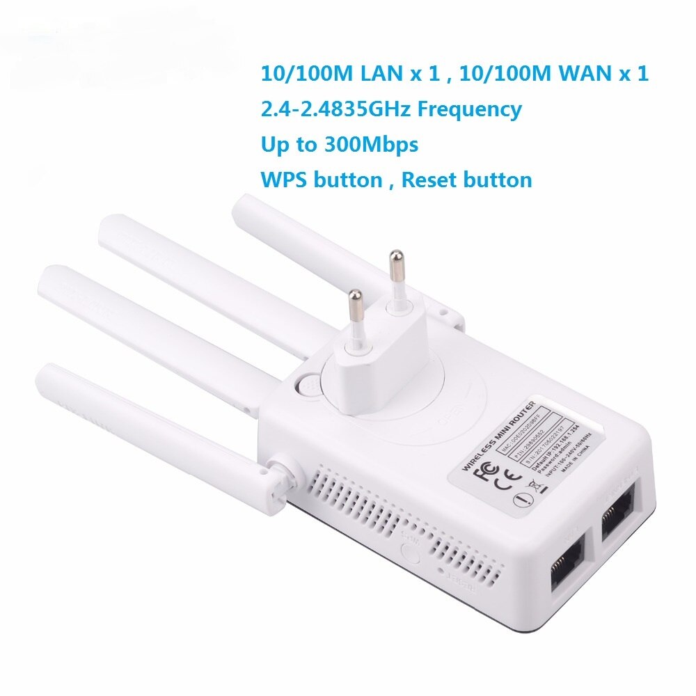 Stable 2.4GHz WiFi Repeater 300Mbps Network Wireless Router High Gain Antenna 2 RJ45 Ports Signal Booster Long Distance Extender