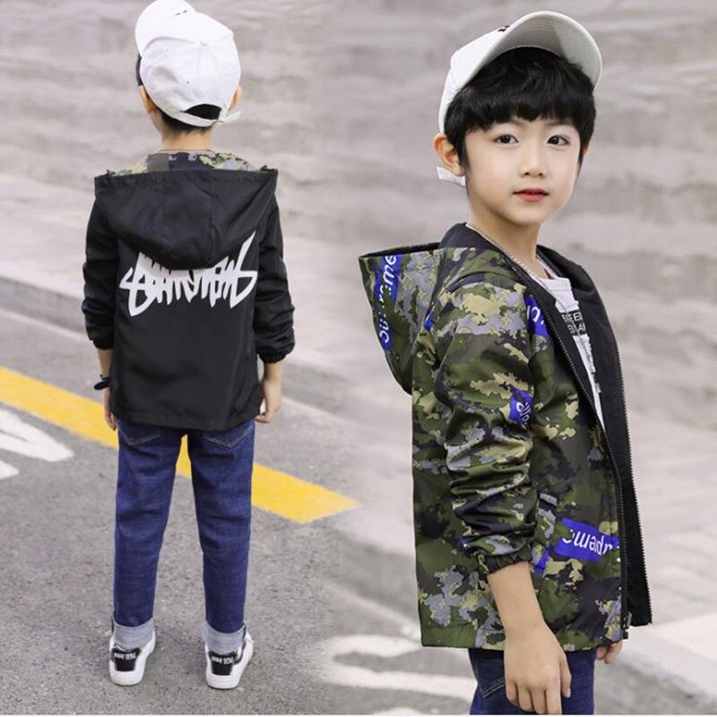 Herfst jongens hoed jas koreaans merk jongens lange mouwen jongenskleding kleine windshirts aan beide kanten