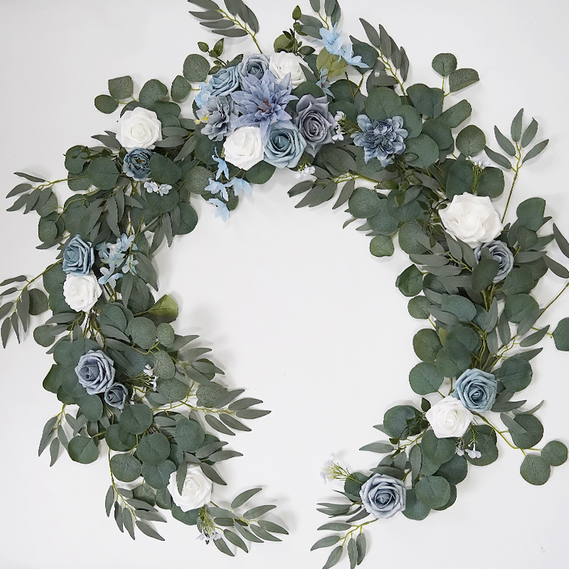 Yannew-guirnaldas de flores artificiales para camino de mesa, centros de mesa de eucalipto con forma de corazón para telón de fondo, decoración de boda Bohemia: Gris