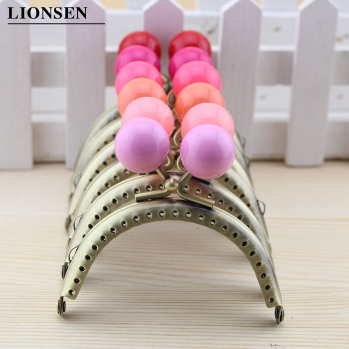 Lionsen 8.5 Cm Grote Kralen Antieke Bronzen Metal Purse Frame Handvat Voor Clutch Bag Handtas Accessoires Maken Kus Sluiting Lock