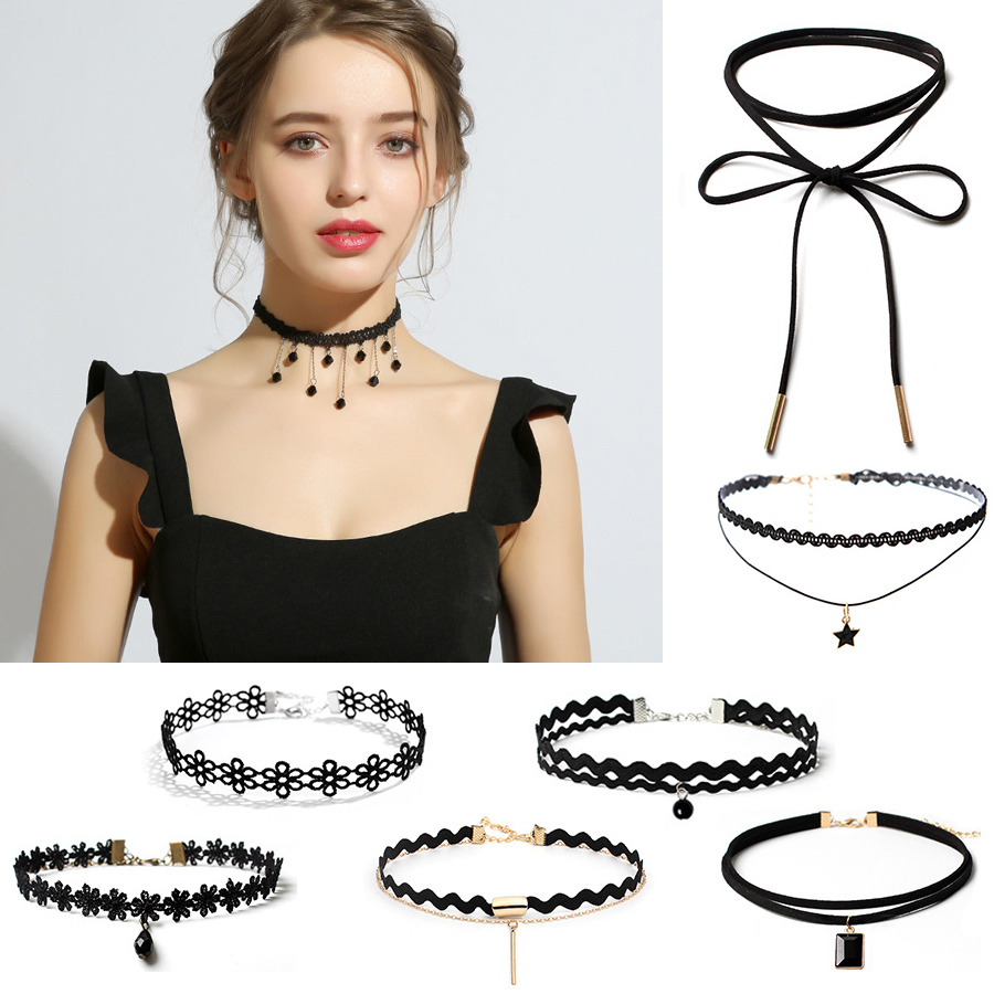 Koreaanse Mode Fluwelen Choker Ketting Voor Vrouwen Vintage Sexy Kant Ketting Met Hangers Gothic Meisje Hals Sieraden Accessoires