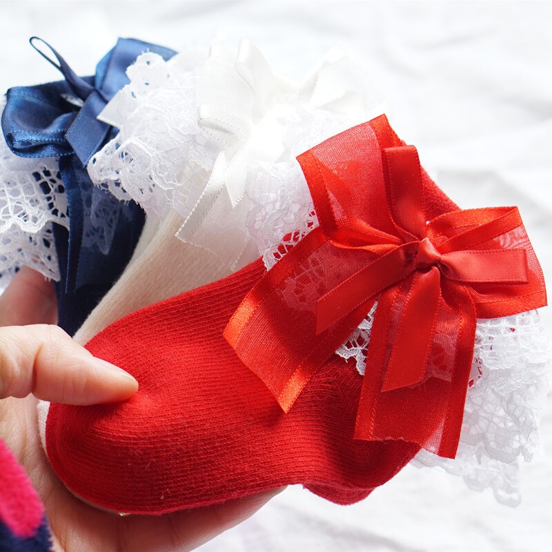 Calzini per bambini di capodanno calzini per ragazze a vento principessa primavera pizzo di puro cotone calzini di pizzo per bambini di 2 anni calza da ballo autunnale rossa grande