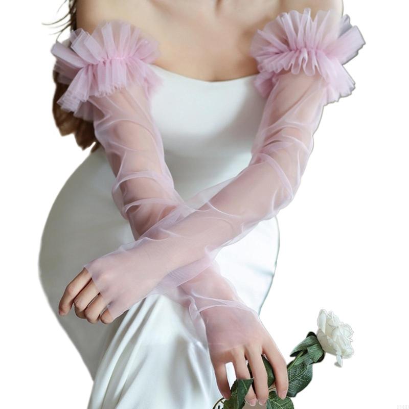 Couvre-bras longs transparents pour mariée, avec motifs en dentelle, pour cérémonie mariage, 39BD: Rose