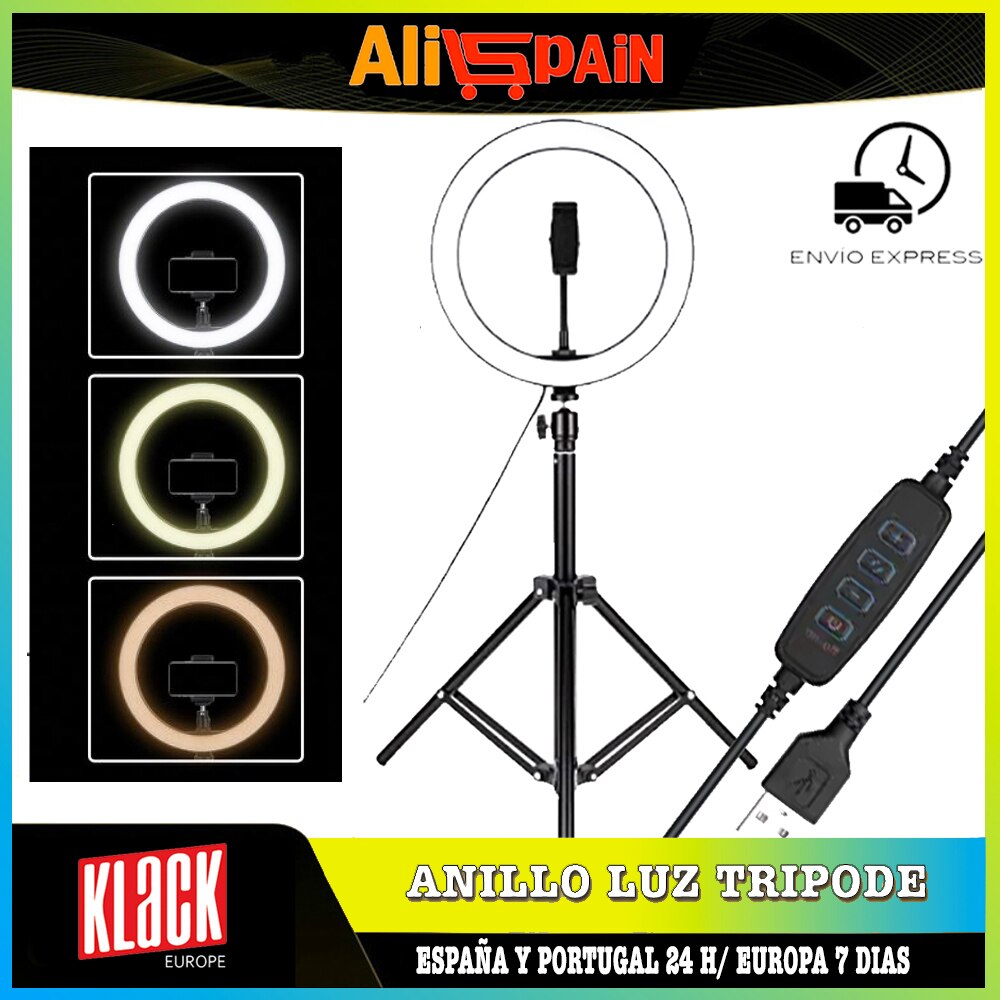 Aro de Luz Led Anillo para hacer Tik Tok Aros Video y Foto Selfie Tripode 180cm Luz 3 Colores Influencer Oferta Klack