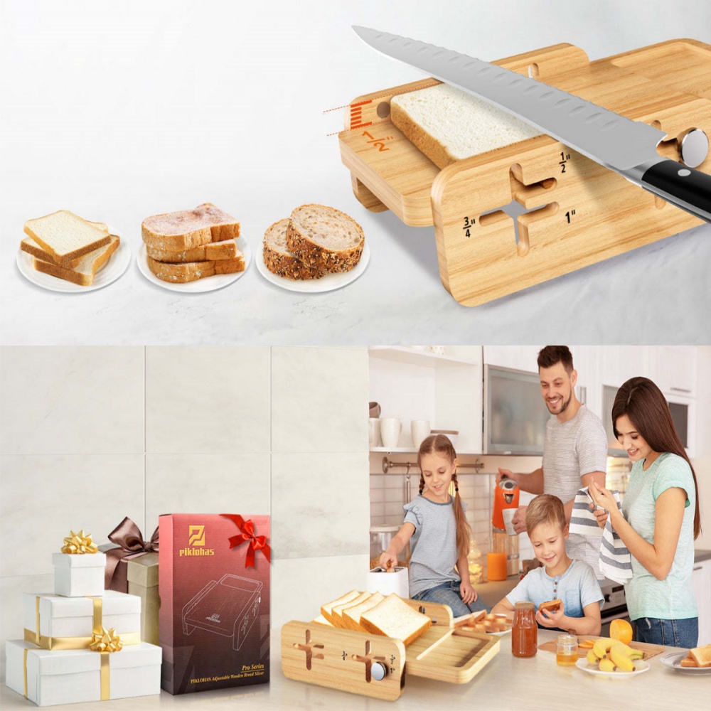 Hjemmelavet brødskærer til køkkenbord, brødskærer til opbevaring, justerbar bagelskærer