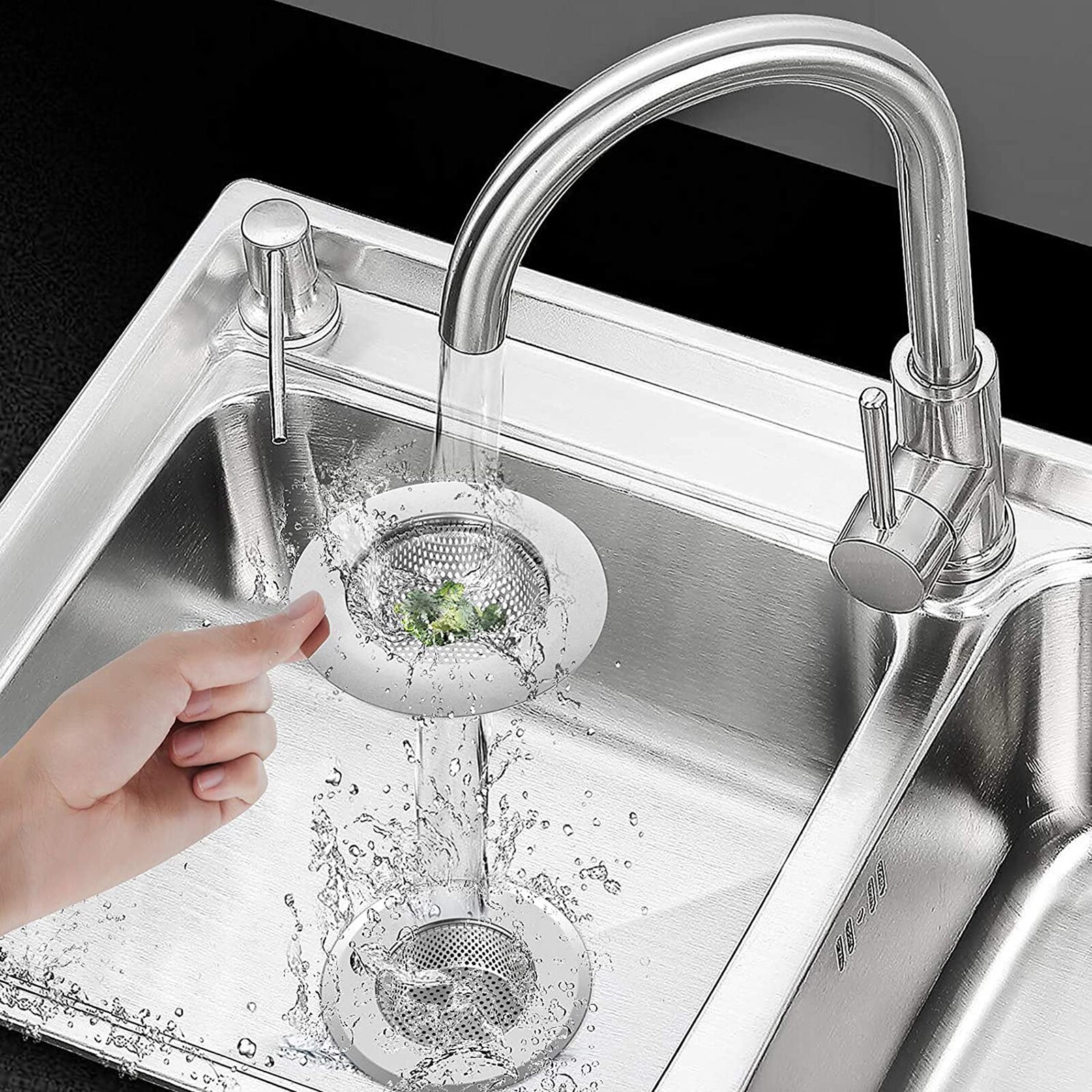 2Pcs Stainless Steel Kitchen Sink Strainer with Lid Anti-clogging Block Food Particles