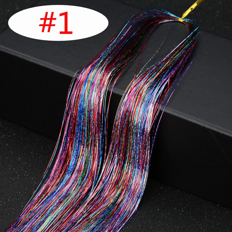 2 st/lot flerfärgat löshår glitter glitter highlights syntetiskt hårförlängning för hårflätningstillbehör: 1