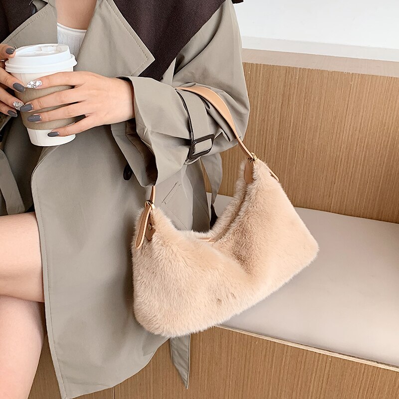 femme sac fourre-tout nouvelle doux en peluche femmes sac à main de créateur couleur unie décontracté sac à aisselles sac de voyage