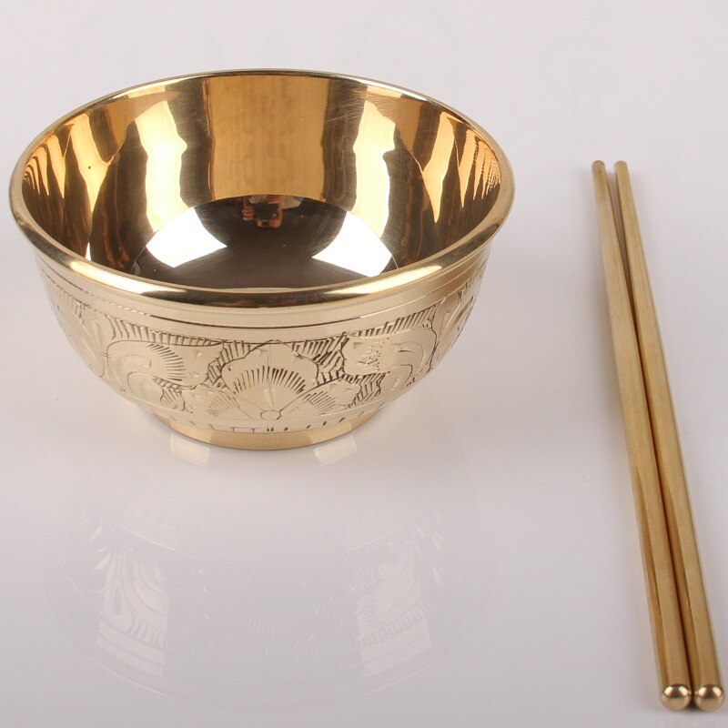 4-5-6 inch copper bowl rice bowl India imported pure copper bowl household tableware set copper chopsticks spoon noodle bowl: MultiColored