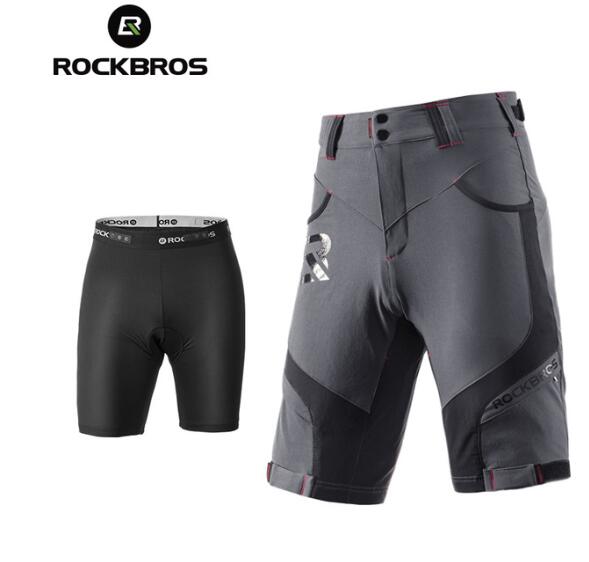 Rockbros 2 i 1 menn dh mtb-shorts terrengsykkel løs utendørs utforbakke-shorts sykkelshorts med 4d polstrede sykkelunderbukser