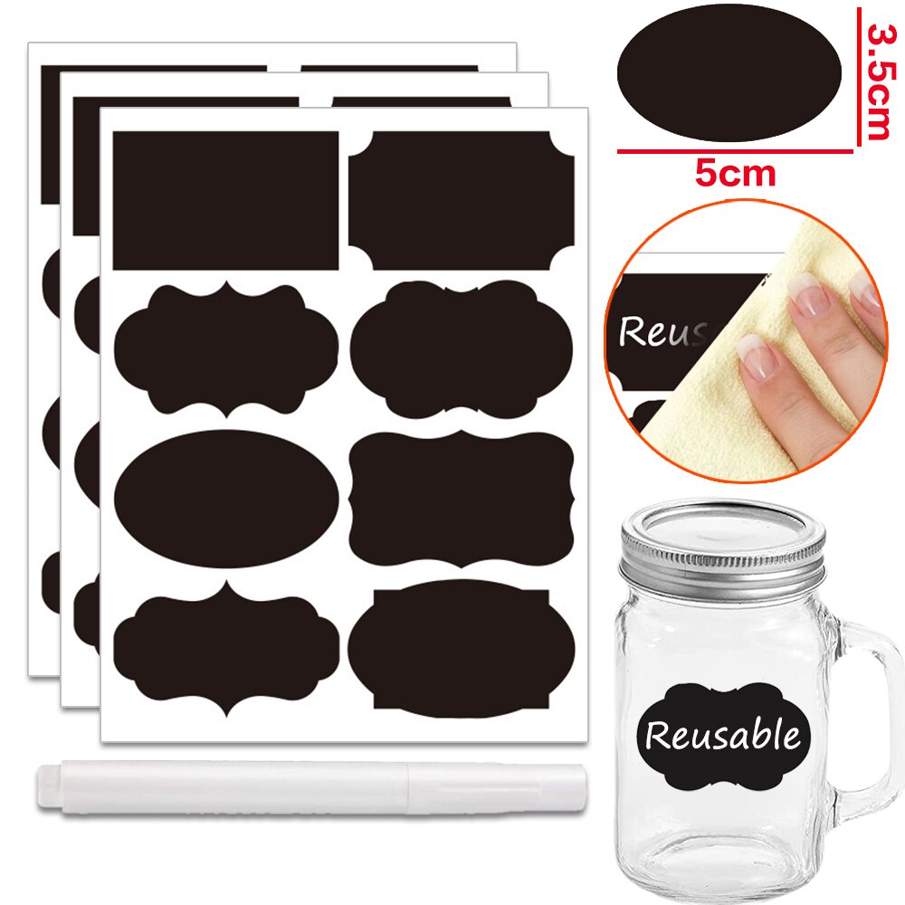 Étiquettes effaçables pour bocaux, 36 – 50 pièces/ensemble étiquettes, tableau noir, étanche, artisanal, pour bouteilles, stylo marqueur